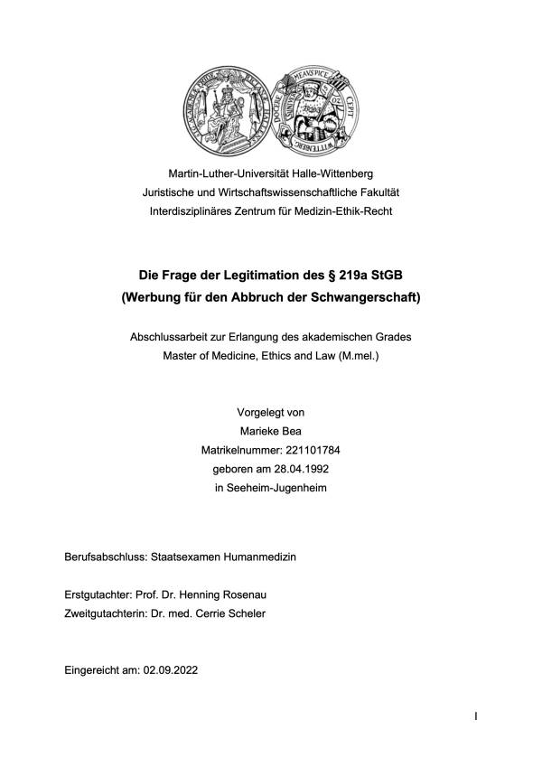 Die Frage der Legitimation des § 219a StGB